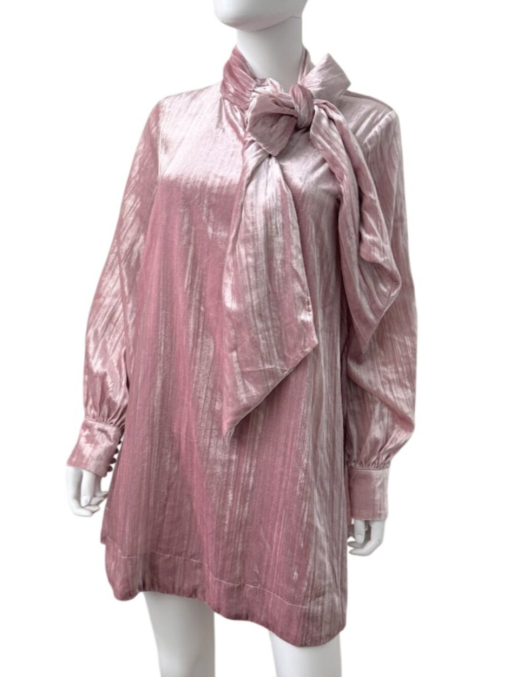 Maeve Velvet Mini Dress Pink Tie Neck Long Sleeve Anthropologie M Romantic - Picture 2 of 11